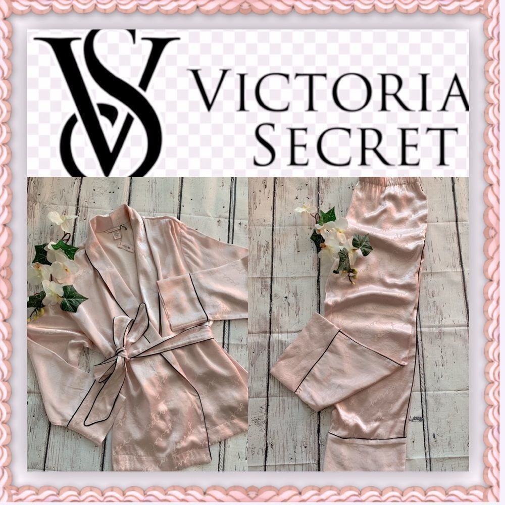 VICTORIAS Secret Wrap Front  Printed Satin Pajama
